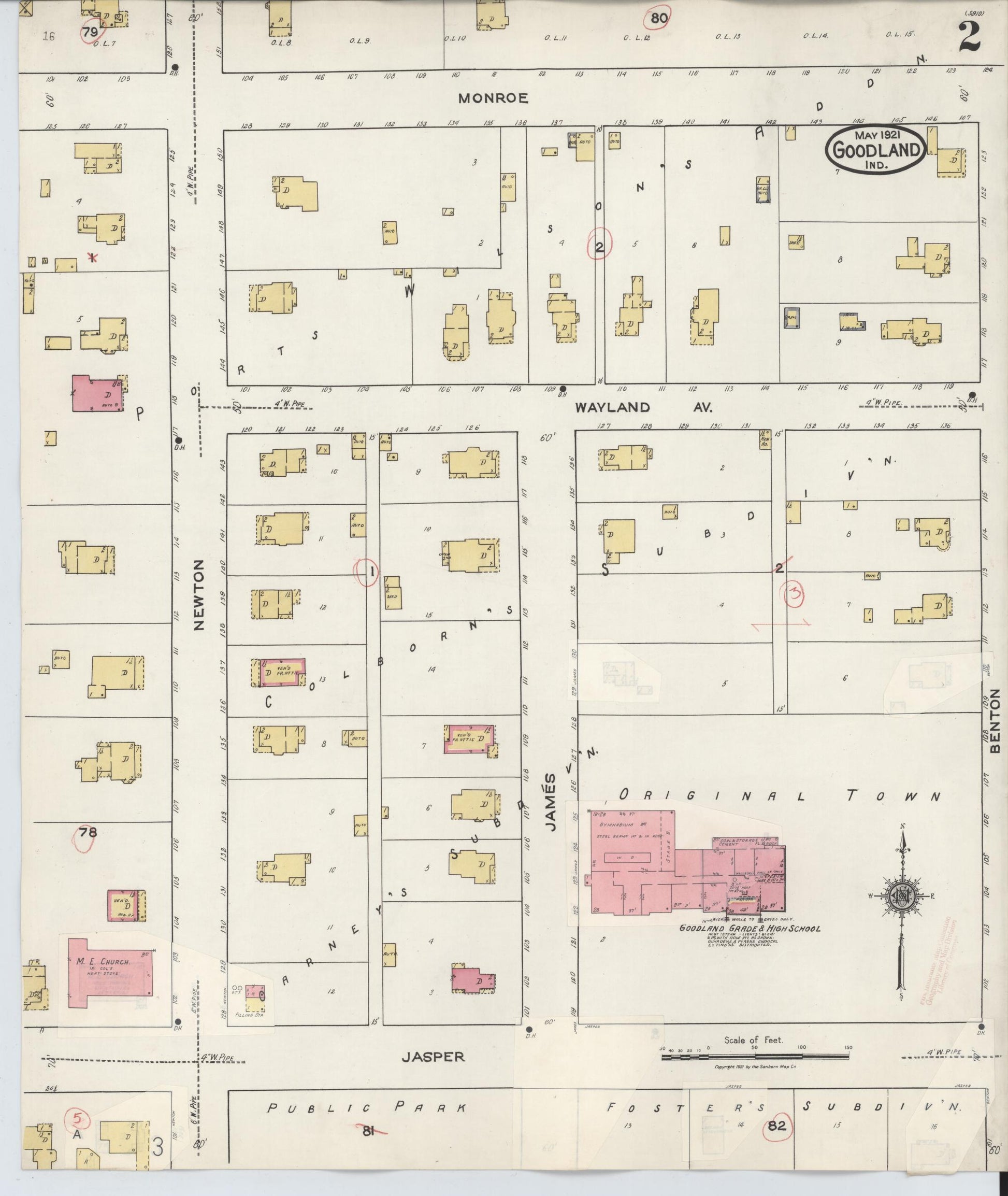 Sanborn Fire Insurance Map from Goodland, Newton County, Indiana (1933), Sheet #0002 - Complete Map Set gallery image, historic Sanborn map, vintage wall art, Indiana Indiana