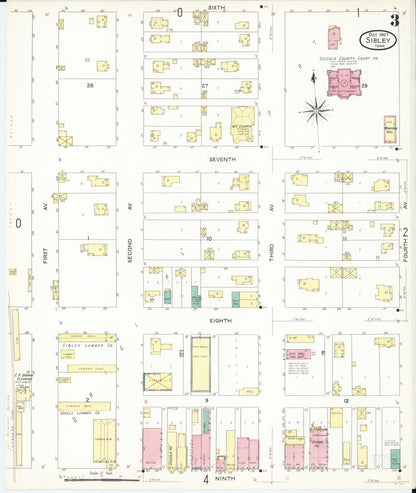 Sanborn Fire Insurance Map from Sibley, Osceola County, Iowa (1907), Sheet #0003 - Historic Sanborn Fire Insurance Map Print, vintage old map wall art