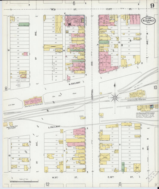Sanborn Fire Insurance Map from Kearney, Buffalo County, Nebraska (1899), Sheet #0009 - Historic Sanborn Fire Insurance Map Print, vintage old map wall art, antique decor, genealogy gift, Nebraska Nebraska map