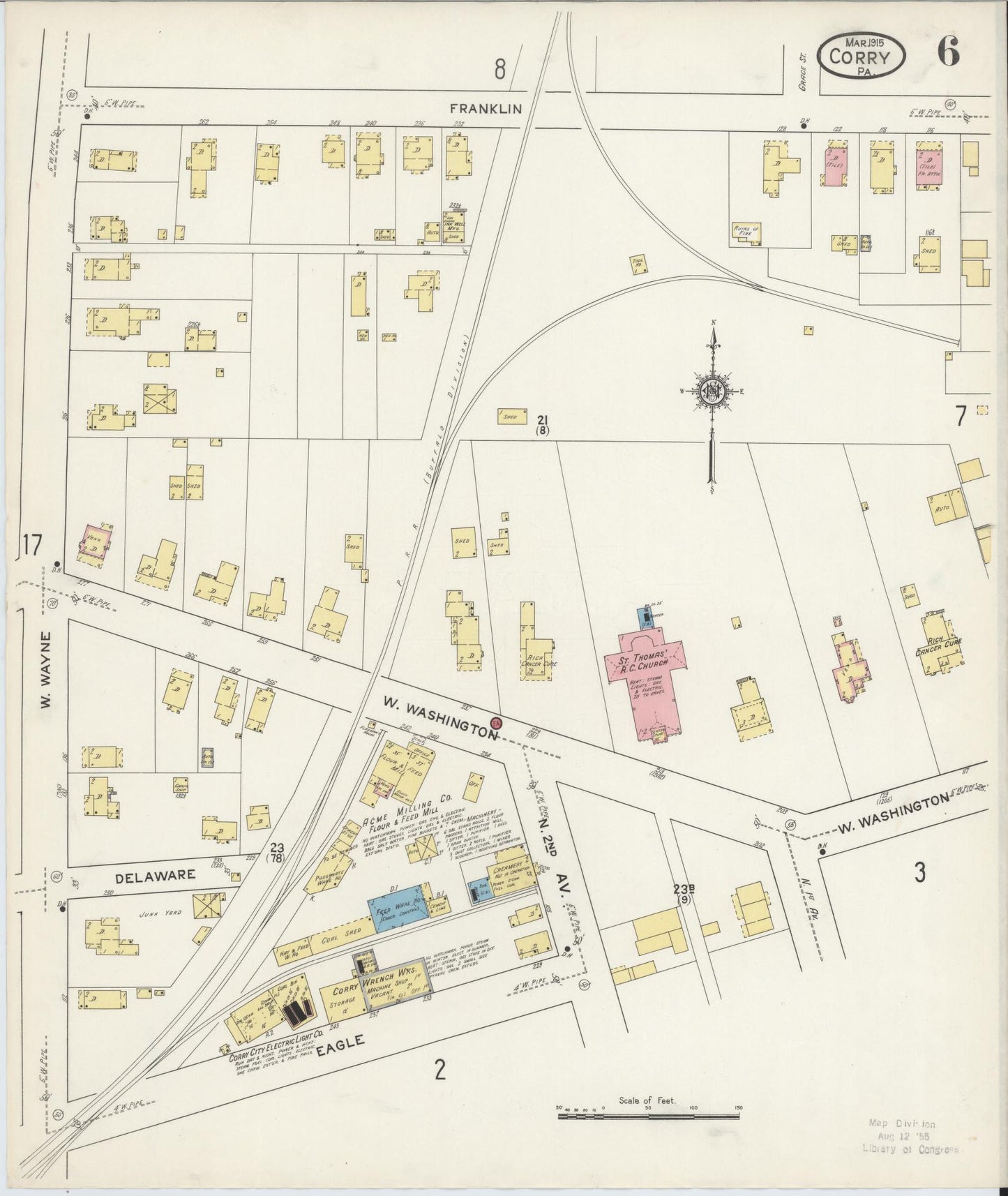 Sanborn Fire Insurance Map from Corry, Erie County, Pennsylvania (1915), Sheet #0006 - Historic Sanborn Fire Insurance Map Print, vintage old map wall art, antique decor, genealogy gift, Pennsylvania Pennsylvania map