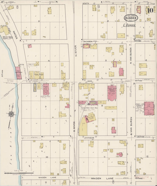 Sanborn Fire Insurance Map from Dundee, Kane County, Illinois (1922), Sheet #0010 - Historic Sanborn Fire Insurance Map Print, vintage old map wall art, antique decor, genealogy gift, Illinois Illinois map