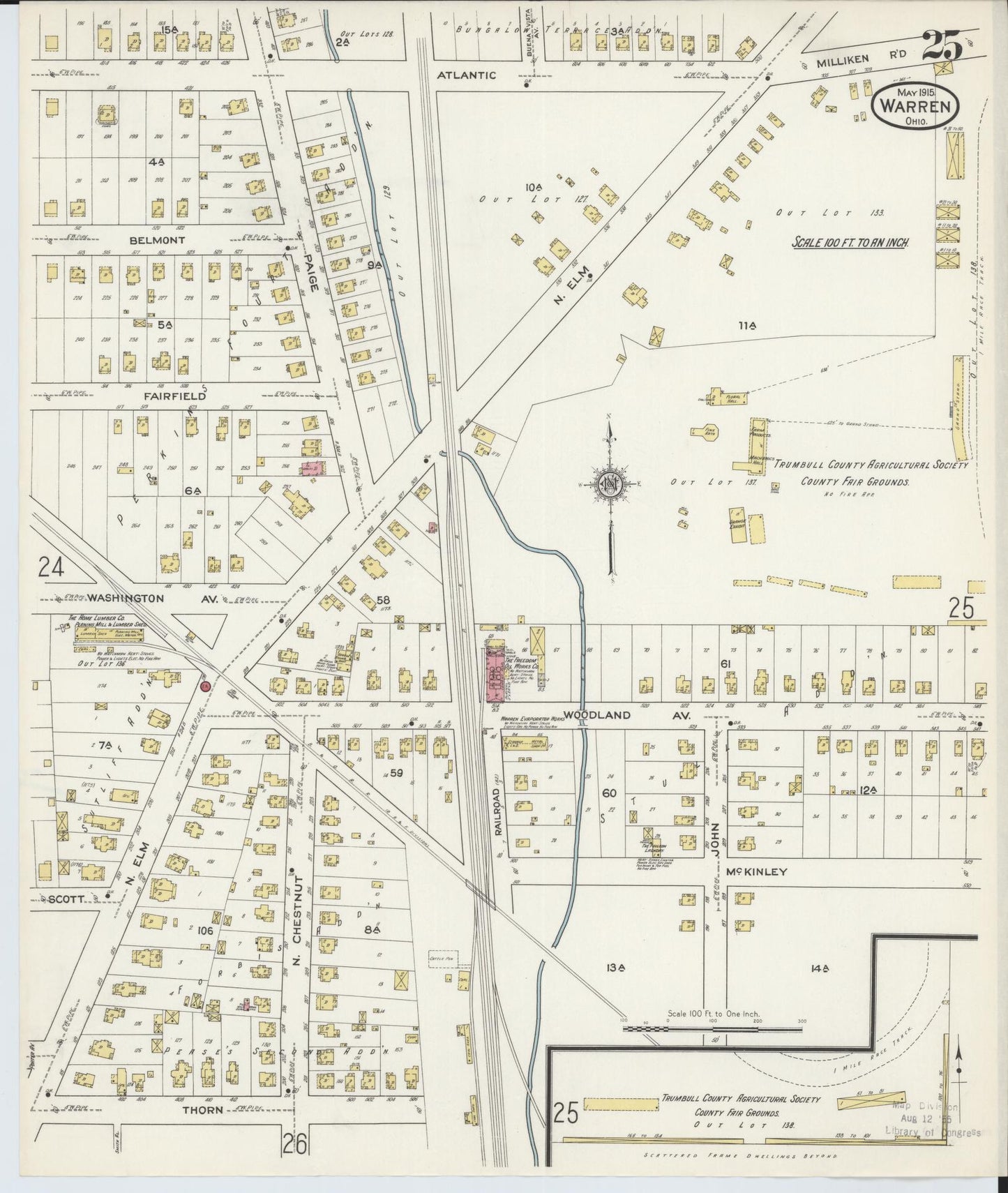 Sanborn Fire Insurance Map from Warren, Trumbull County, Ohio (1915), Sheet #0025 - Complete Map Set gallery image, historic Sanborn map, vintage wall art, Ohio Ohio