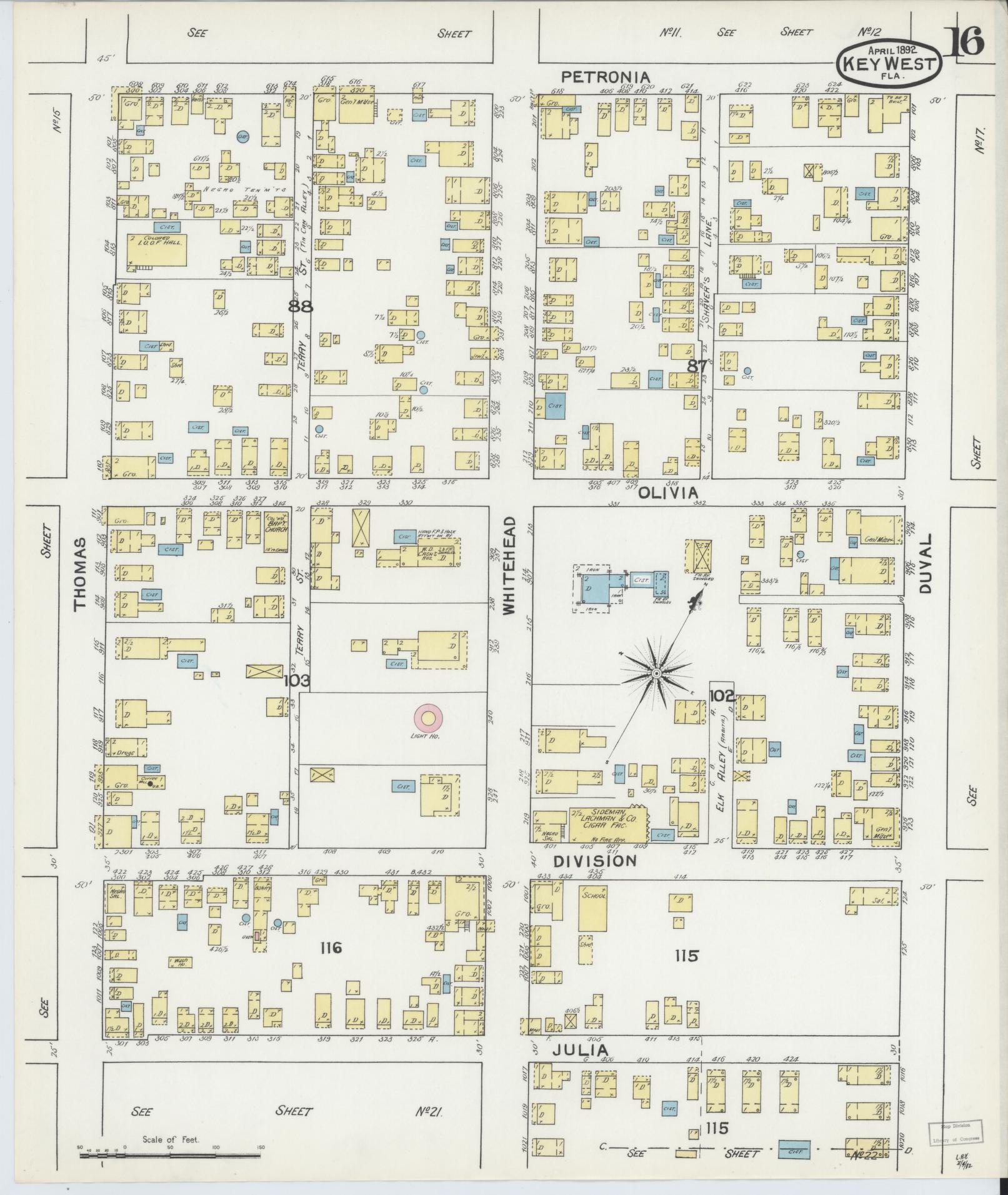 Sanborn Fire Insurance Map from Key West, Monroe County, Florida (1892), Sheet #0016 - Complete Map Set gallery image, historic Sanborn map, vintage wall art, Florida Florida