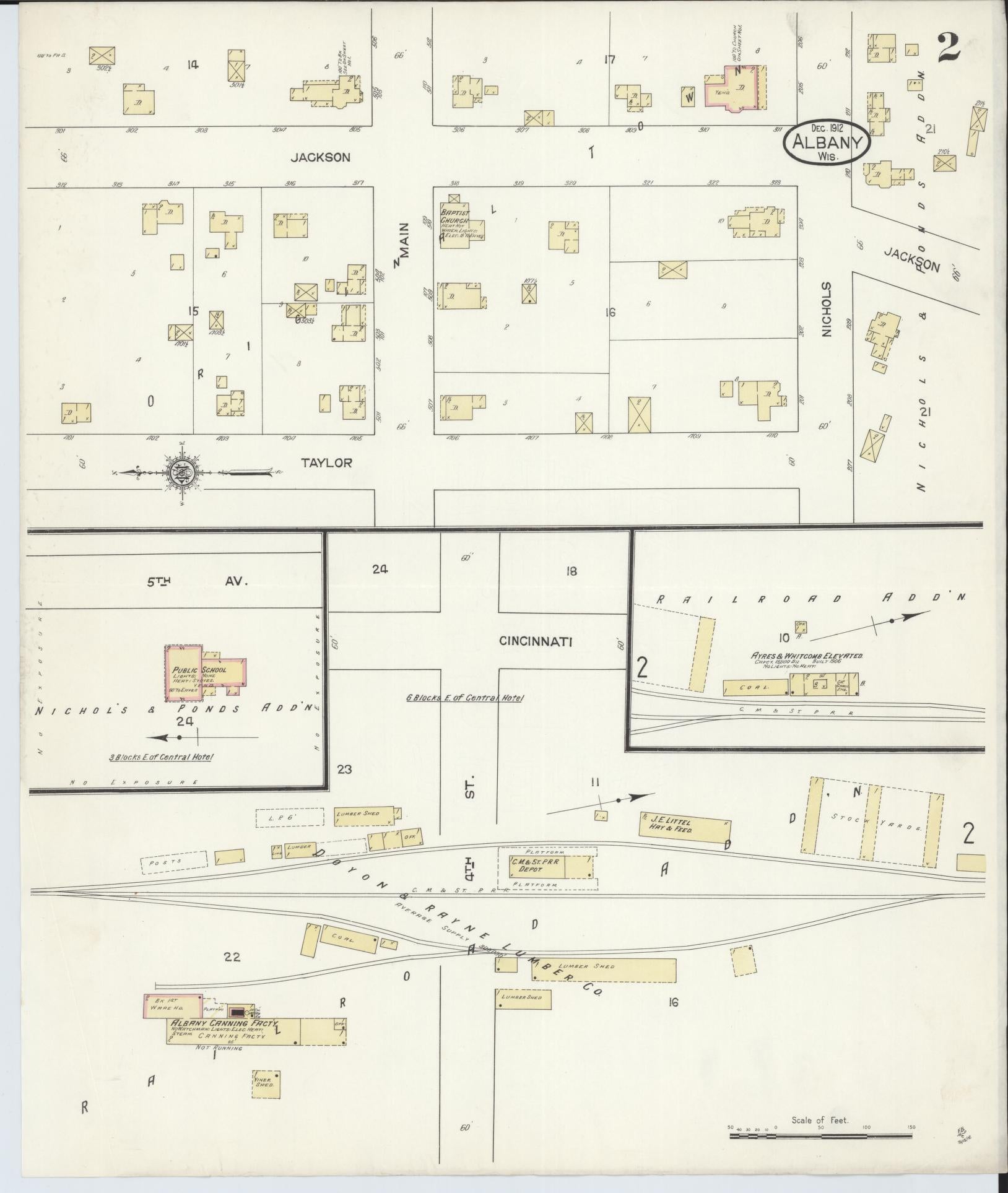 Sanborn Fire Insurance Map from Albany, Green County, Wisconsin (1912), Sheet #0002 - Historic Sanborn Fire Insurance Map Print, vintage old map wall art, antique decor, genealogy gift, Wisconsin Wisconsin map