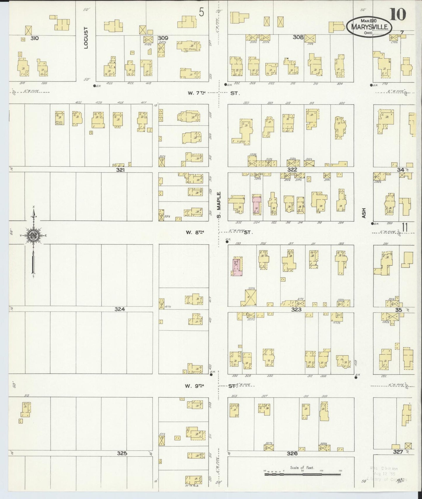 Sanborn Fire Insurance Map from Marysville, Union County, Ohio (1910), Sheet #0010 - Historic Sanborn Fire Insurance Map Print, vintage old map wall art, antique decor, genealogy gift, Ohio Ohio map