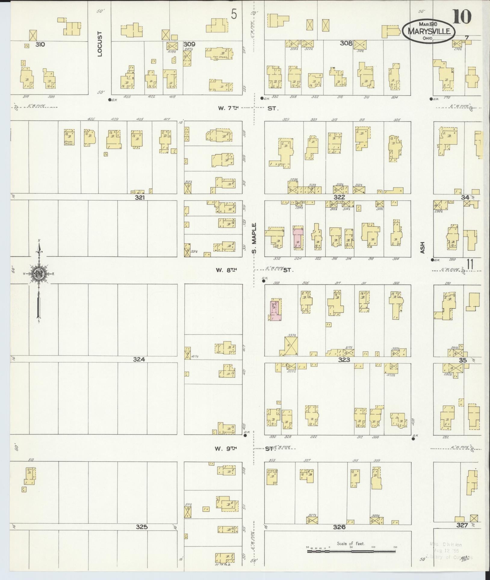 Sanborn Fire Insurance Map from Marysville, Union County, Ohio (1910), Sheet #0010 - Historic Sanborn Fire Insurance Map Print, vintage old map wall art, antique decor, genealogy gift, Ohio Ohio map