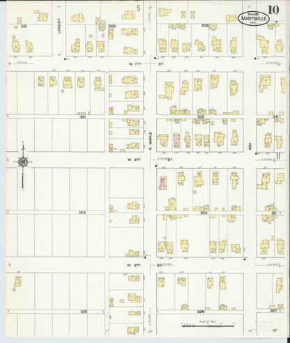 Sanborn Fire Insurance Map from Marysville, Union County, Ohio (1910), Sheet #0010 - Historic Sanborn Fire Insurance Map Print, vintage old map wall art, antique decor, genealogy gift, Ohio Ohio map
