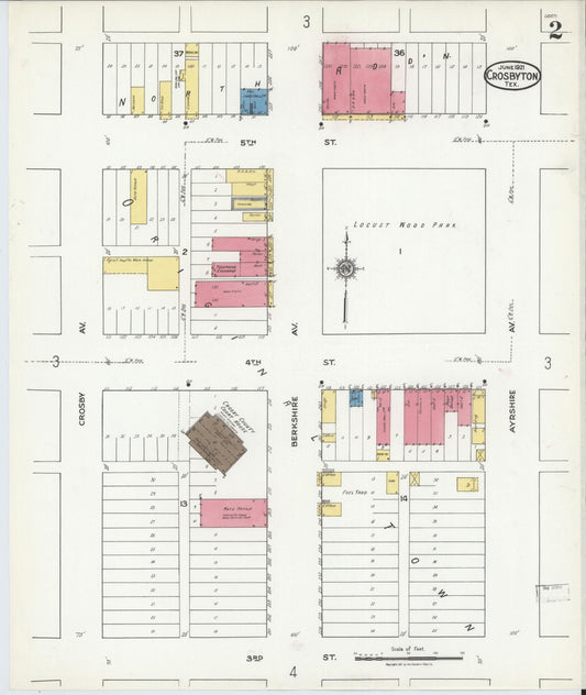 Sanborn Fire Insurance Map from Crosbyton, Crosby County, Texas (1921), Sheet #0002 - Historic Sanborn Fire Insurance Map Print, vintage old map wall art, antique decor, genealogy gift, Texas Texas map