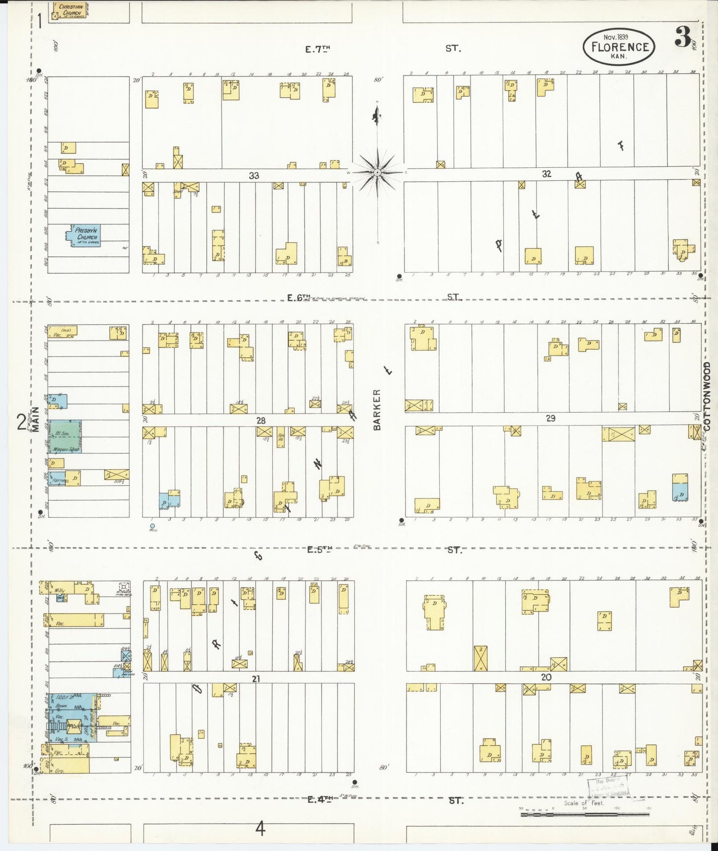 Sanborn Fire Insurance Map from Florence, Marion County, Kansas (1899), Sheet #0003 - Complete Map Set gallery image, historic Sanborn map, vintage wall art, Kansas Kansas