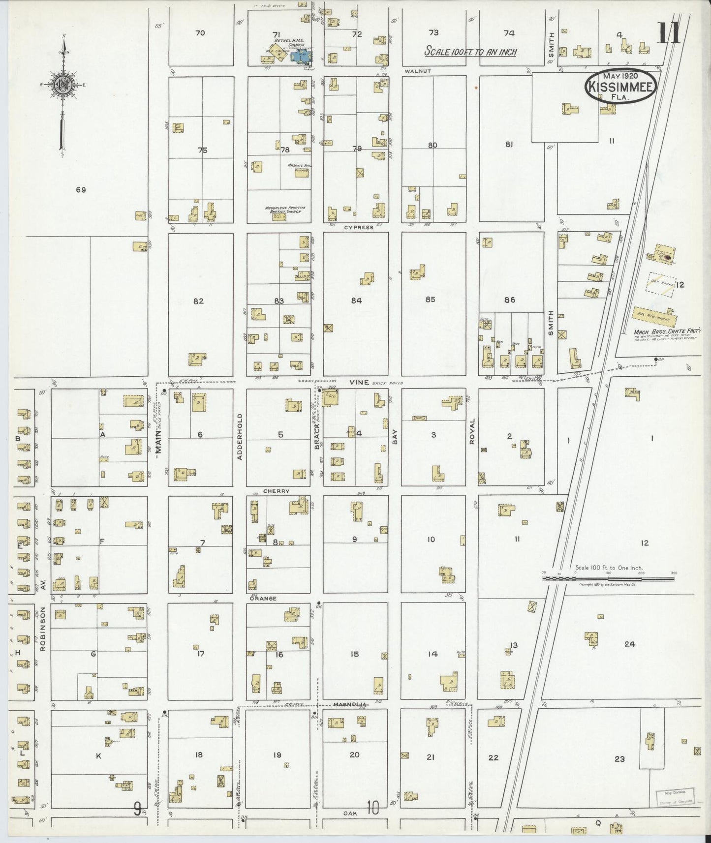 Sanborn Fire Insurance Map from Kissimmee, Osceola County, Florida (1920), Sheet #0011 - Complete Map Set gallery image, historic Sanborn map, vintage wall art, Florida Florida