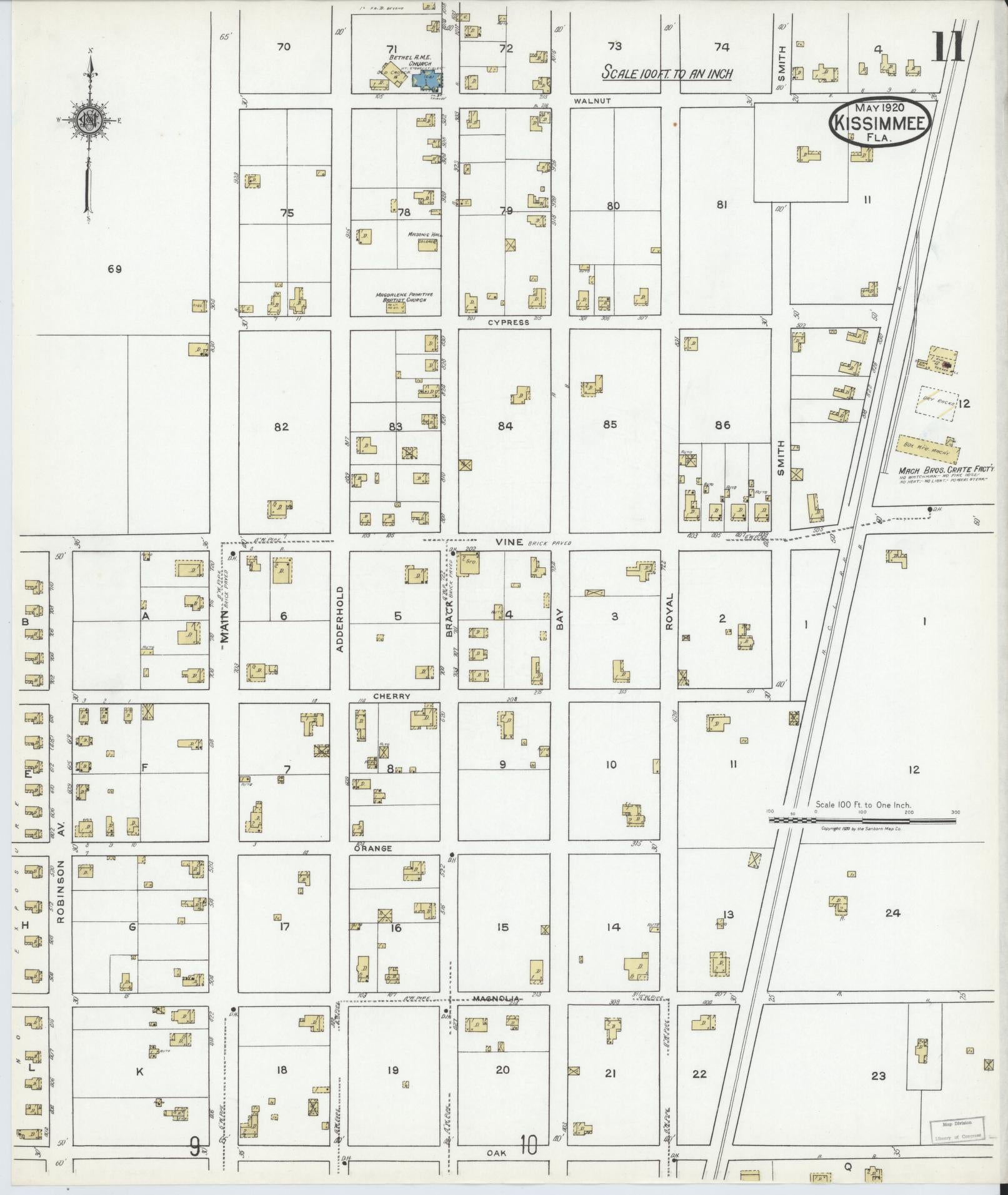 Sanborn Fire Insurance Map from Kissimmee, Osceola County, Florida (1920), Sheet #0011 - Complete Map Set gallery image, historic Sanborn map, vintage wall art, Florida Florida