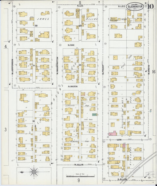Sanborn Fire Insurance Map from Bloomington, McLean County, Illinois (1901), Sheet #0010 - Historic Sanborn Fire Insurance Map Print, vintage old map wall art, antique decor, genealogy gift, Illinois Illinois map