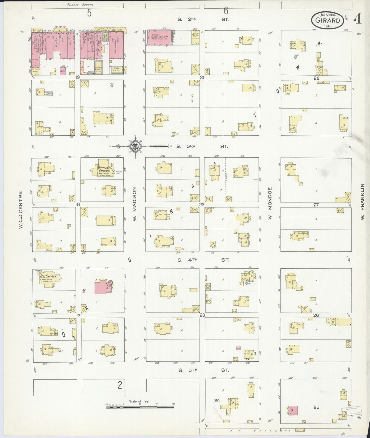 Sanborn Fire Insurance Map from Girard, Macoupin County, Illinois (1914), Sheet #0004 - Complete Map Set gallery image, historic Sanborn map, vintage wall art, Illinois Illinois