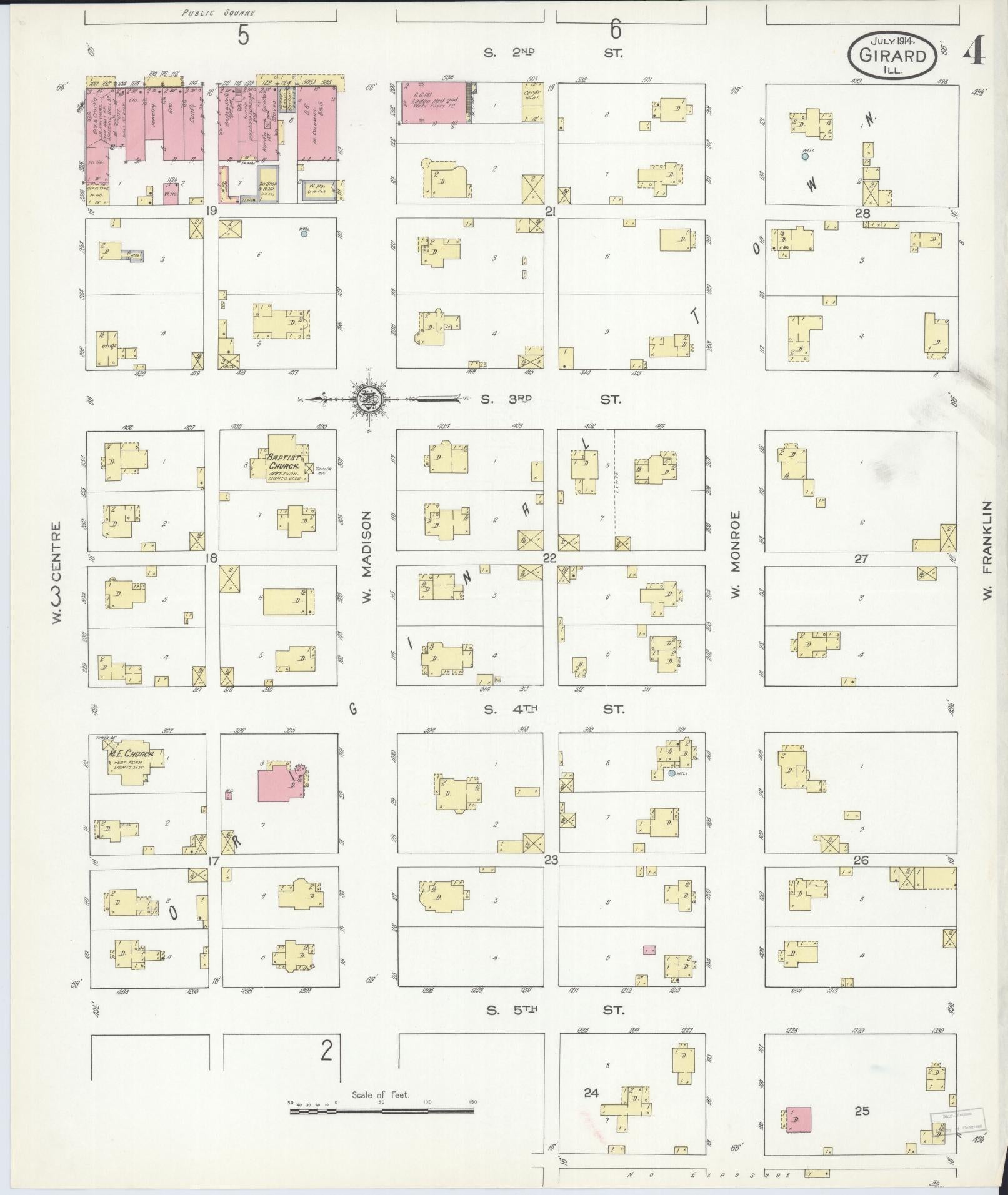 Sanborn Fire Insurance Map from Girard, Macoupin County, Illinois (1914), Sheet #0004 - Complete Map Set gallery image, historic Sanborn map, vintage wall art, Illinois Illinois