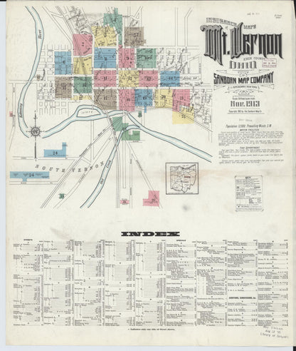 Sanborn Fire Insurance Map from Mount Vernon, Knox County, Ohio (1913), Sheet #0001 - Historic Sanborn Fire Insurance Map Print, vintage old map wall art, antique decor, genealogy gift, Ohio Ohio map