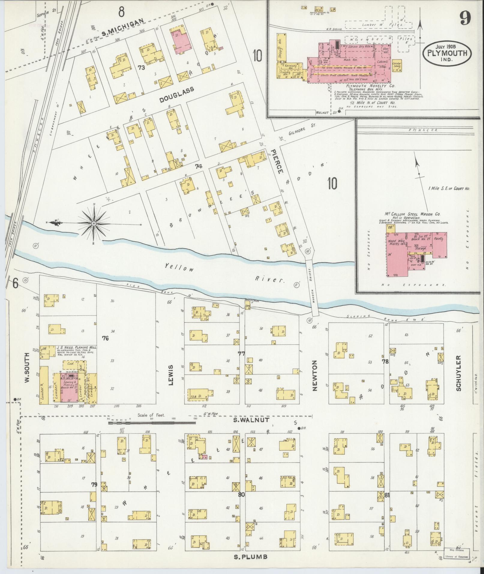 Sanborn Fire Insurance Map from Plymouth, Marhshall County, Indiana (1905), Sheet #0009 - Complete Map Set gallery image, historic Sanborn map, vintage wall art, Indiana Indiana