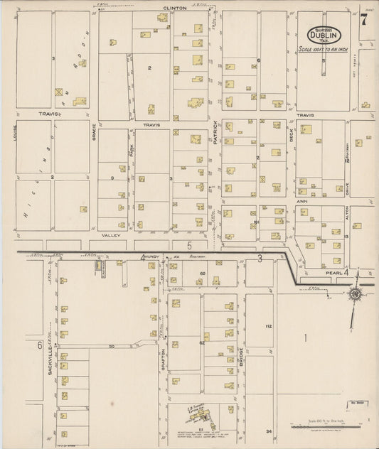 Sanborn Fire Insurance Map from Dublin, Erath County, Texas (1921), Sheet #0007 - Historic Sanborn Fire Insurance Map Print, vintage old map wall art, antique decor, genealogy gift, Texas Texas map