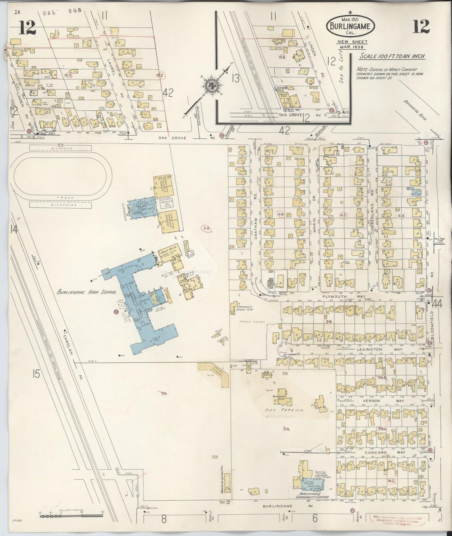 Sanborn Fire Insurance Map from Burlingame, San Mateo County, California (1949), Sheet #0012 - Complete Map Set gallery image, historic Sanborn map, vintage wall art, California California