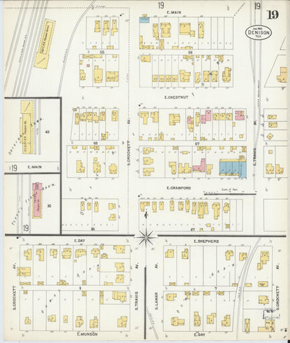 Sanborn Fire Insurance Map from Denison, Grayson County, Texas (1903), Sheet #0019 - Complete Map Set gallery image, historic Sanborn map, vintage wall art, Texas Texas