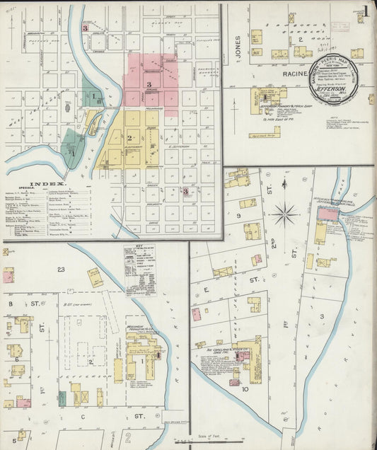 Sanborn Fire Insurance Map from Jefferson, Jefferson County, Wisconsin (1892), Sheet #0001 - Historic Sanborn Fire Insurance Map Print, vintage old map wall art, antique decor, genealogy gift, Wisconsin Wisconsin map