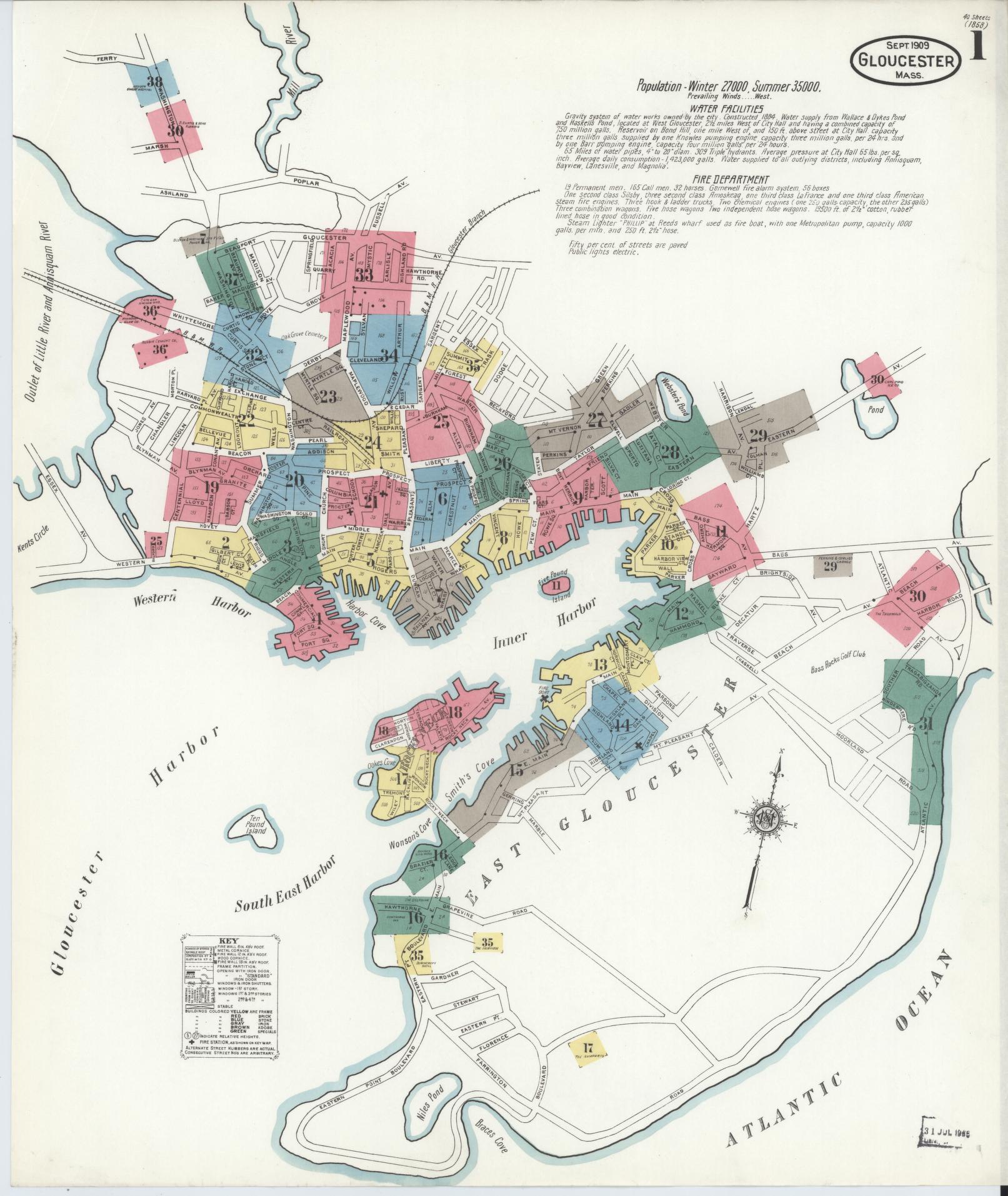 Sanborn Fire Insurance Map from Gloucester, Essex County, Massachusetts. (1909) – Historic Sanborn Fire Insurance Map Print