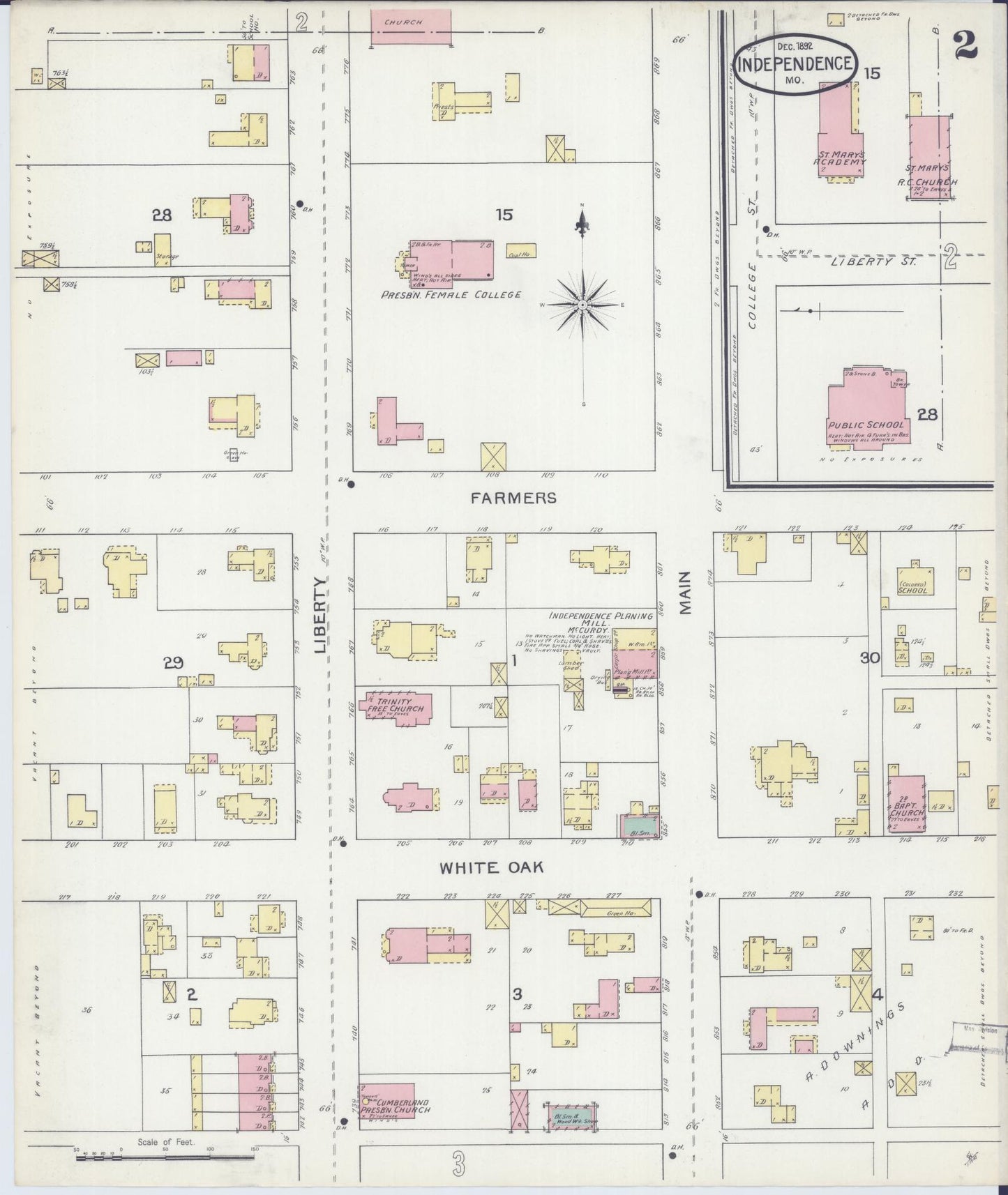 Sanborn Fire Insurance Map from Independence, Jackson County, Missouri (1892), Sheet #0002 - Historic Sanborn Fire Insurance Map Print, vintage old map wall art, antique decor, genealogy gift, Missouri Missouri map