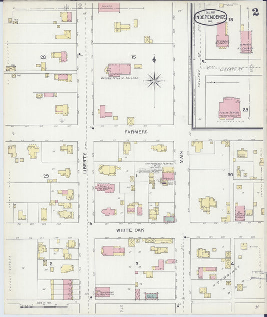 Sanborn Fire Insurance Map from Independence, Jackson County, Missouri (1892), Sheet #0002 - Historic Sanborn Fire Insurance Map Print, vintage old map wall art, antique decor, genealogy gift, Missouri Missouri map