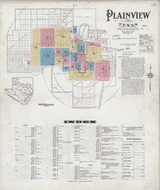 Sanborn Fire Insurance Map from Plainview, Hale County, Texas (1927), Sheet #0001 - Historic Sanborn Fire Insurance Map Print, vintage old map wall art, antique decor, genealogy gift, Texas Texas map