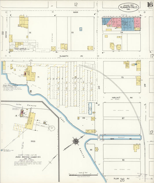 Sanborn Fire Insurance Map from Klamath Falls, Klamath County, Oregon (1921), Sheet #0016 - Historic Sanborn Fire Insurance Map Print, vintage old map wall art, antique decor, genealogy gift, Oregon Oregon map