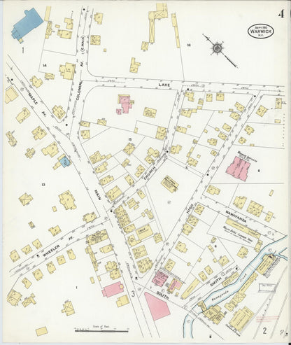 Sanborn Fire Insurance Map from Warwick, Orange County, New York (1910), Sheet #0004 - Historic Sanborn Fire Insurance Map Print, vintage old map wall art, antique decor, genealogy gift, New York New York map