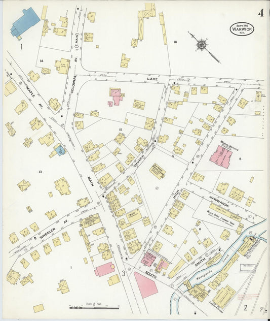Sanborn Fire Insurance Map from Warwick, Orange County, New York (1910), Sheet #0004 - Historic Sanborn Fire Insurance Map Print, vintage old map wall art, antique decor, genealogy gift, New York New York map