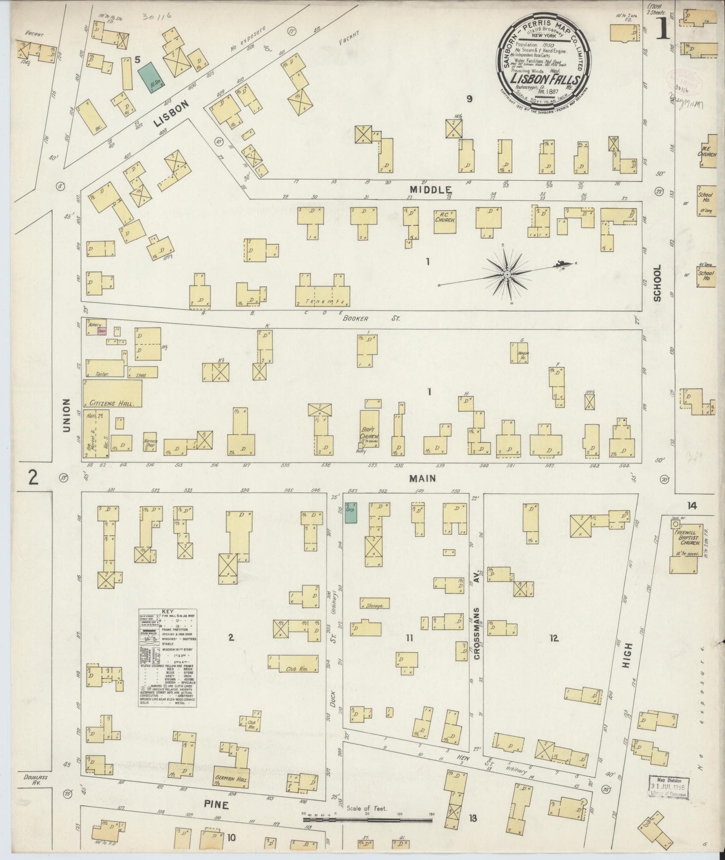 Sanborn Fire Insurance Map from Lisbon Falls, Androscoggin County, Maine. (1897) – Historic Sanborn Fire Insurance Map Print