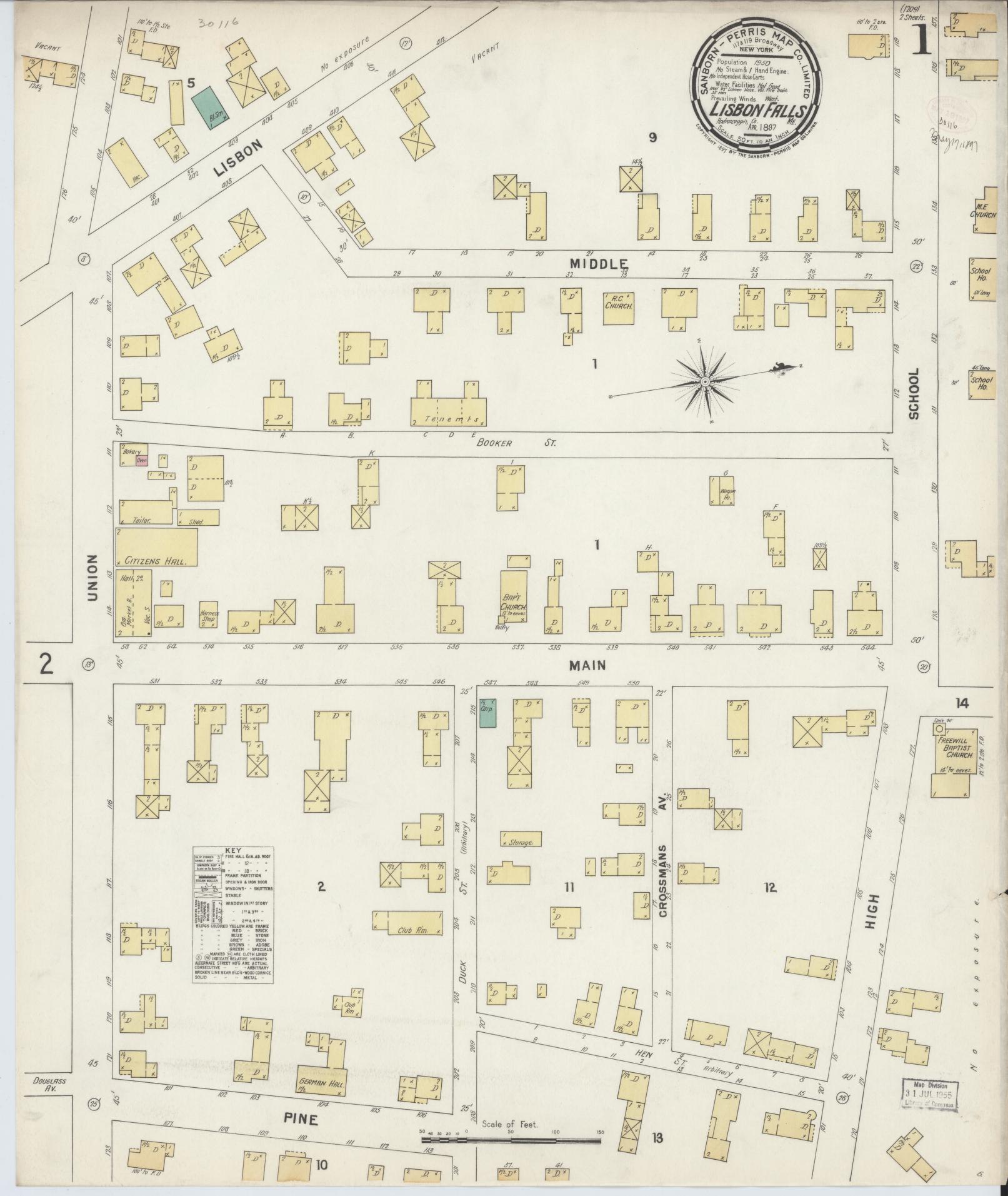 Sanborn Fire Insurance Map from Lisbon Falls, Androscoggin County, Maine. (1897) – Historic Sanborn Fire Insurance Map Print