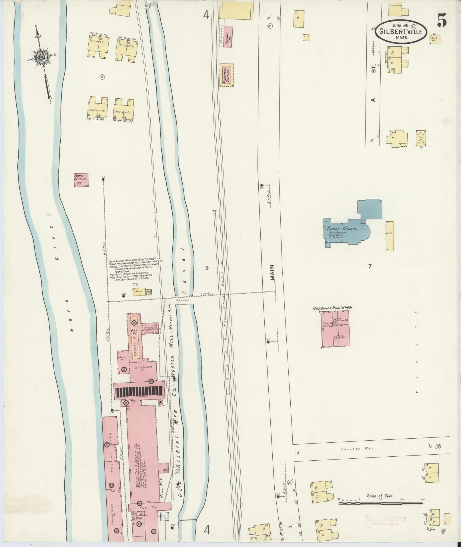 Sanborn Fire Insurance Map from Gilbertville, Worcester County, Massachusetts (1911), Sheet #0005 - Complete Map Set gallery image, historic Sanborn map, vintage wall art, Massachusetts Massachusetts