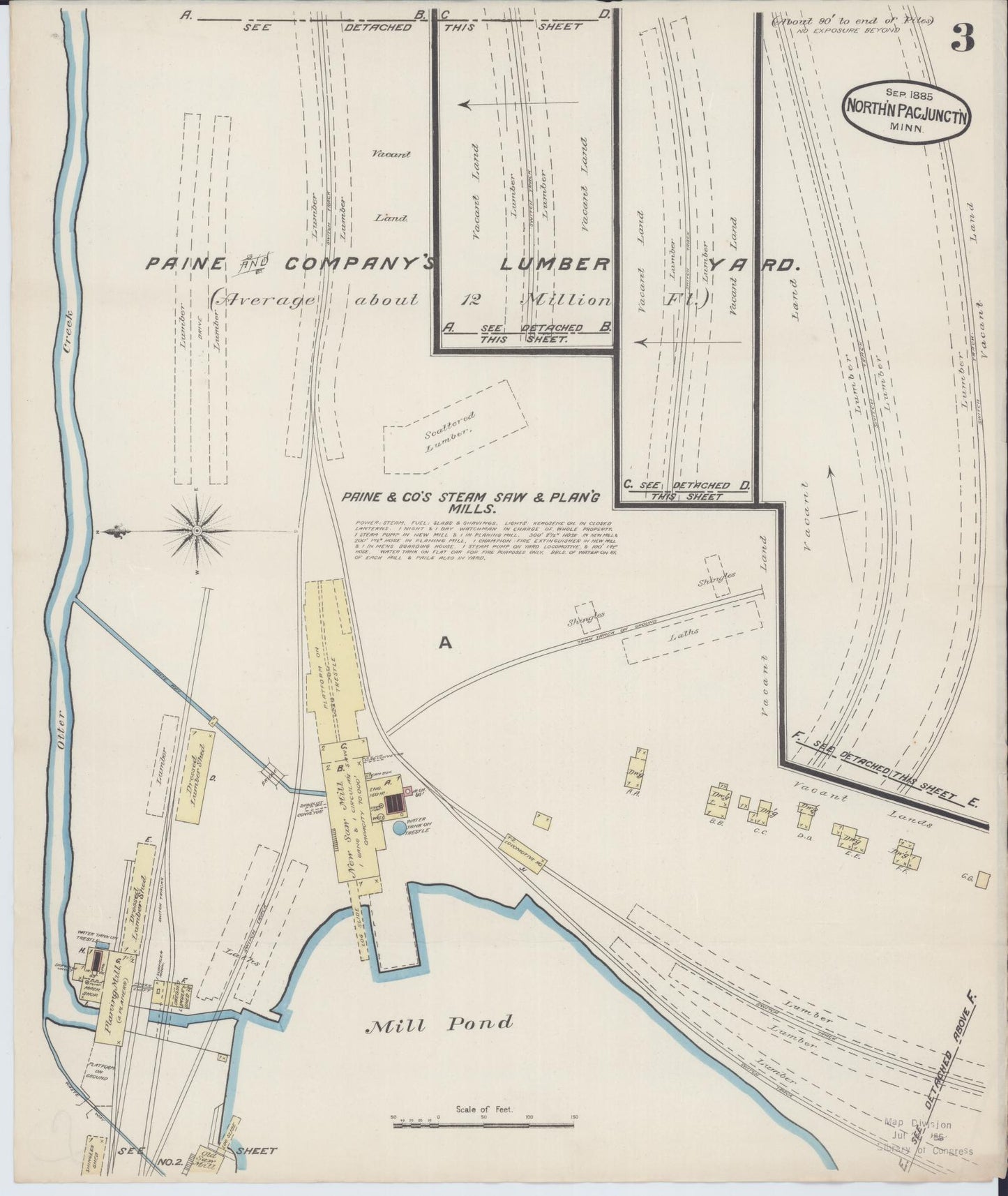 Sanborn Fire Insurance Map from Northern Pacific Junction, Carlton County, Minnesota (1885), Sheet #0003 - Complete Map Set gallery image, historic Sanborn map, vintage wall art, Minnesota Minnesota