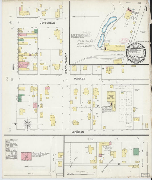 Sanborn Fire Insurance Map from Rockville, Parke County, Indiana (1892), Sheet #0001 - Historic Sanborn Fire Insurance Map Print, vintage old map wall art, antique decor, genealogy gift, Indiana Indiana map
