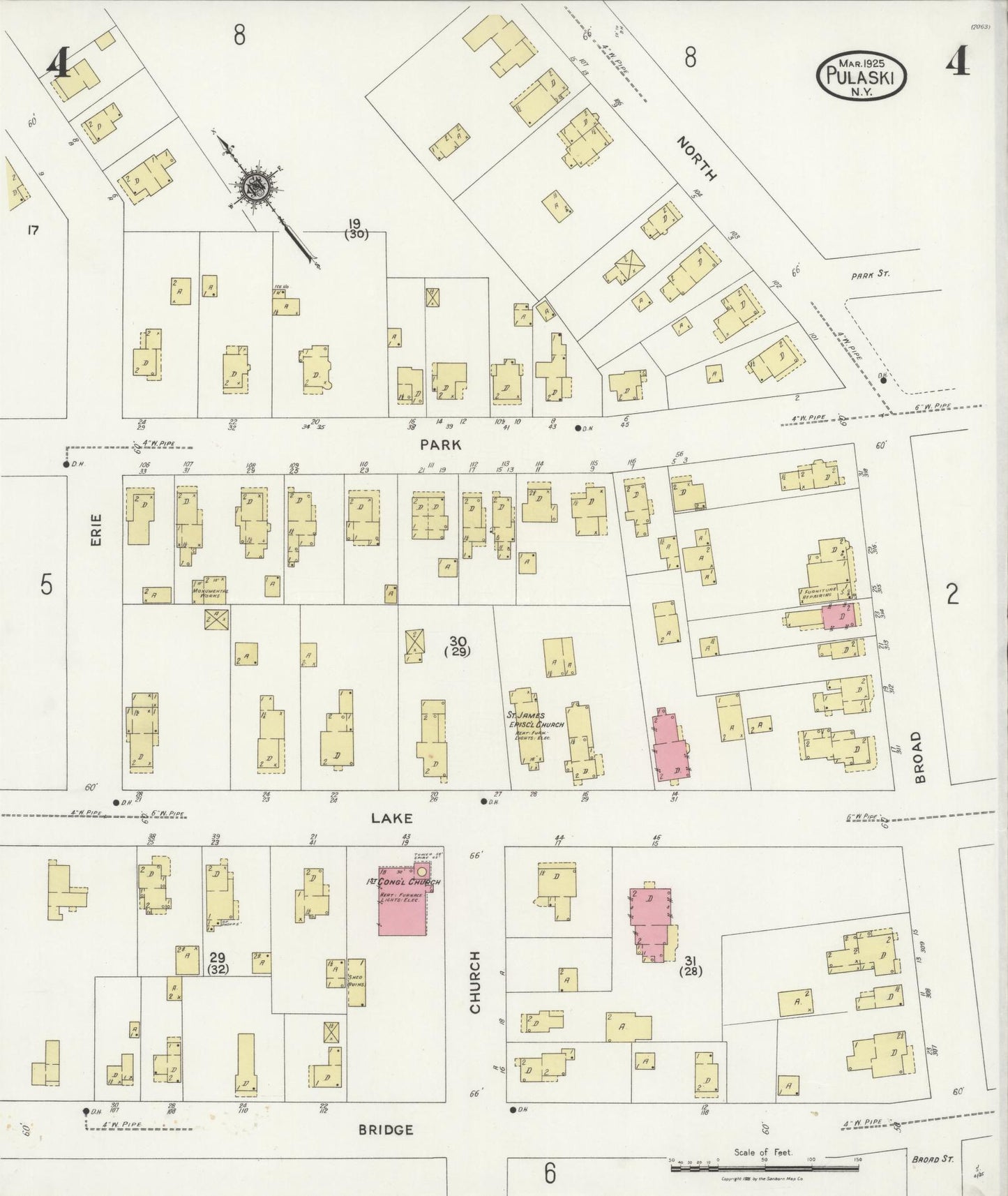 Sanborn Fire Insurance Map from Pulaski, Oswego County, New York (1925), Sheet #0004 - Complete Map Set gallery image, historic Sanborn map, vintage wall art, New York New York
