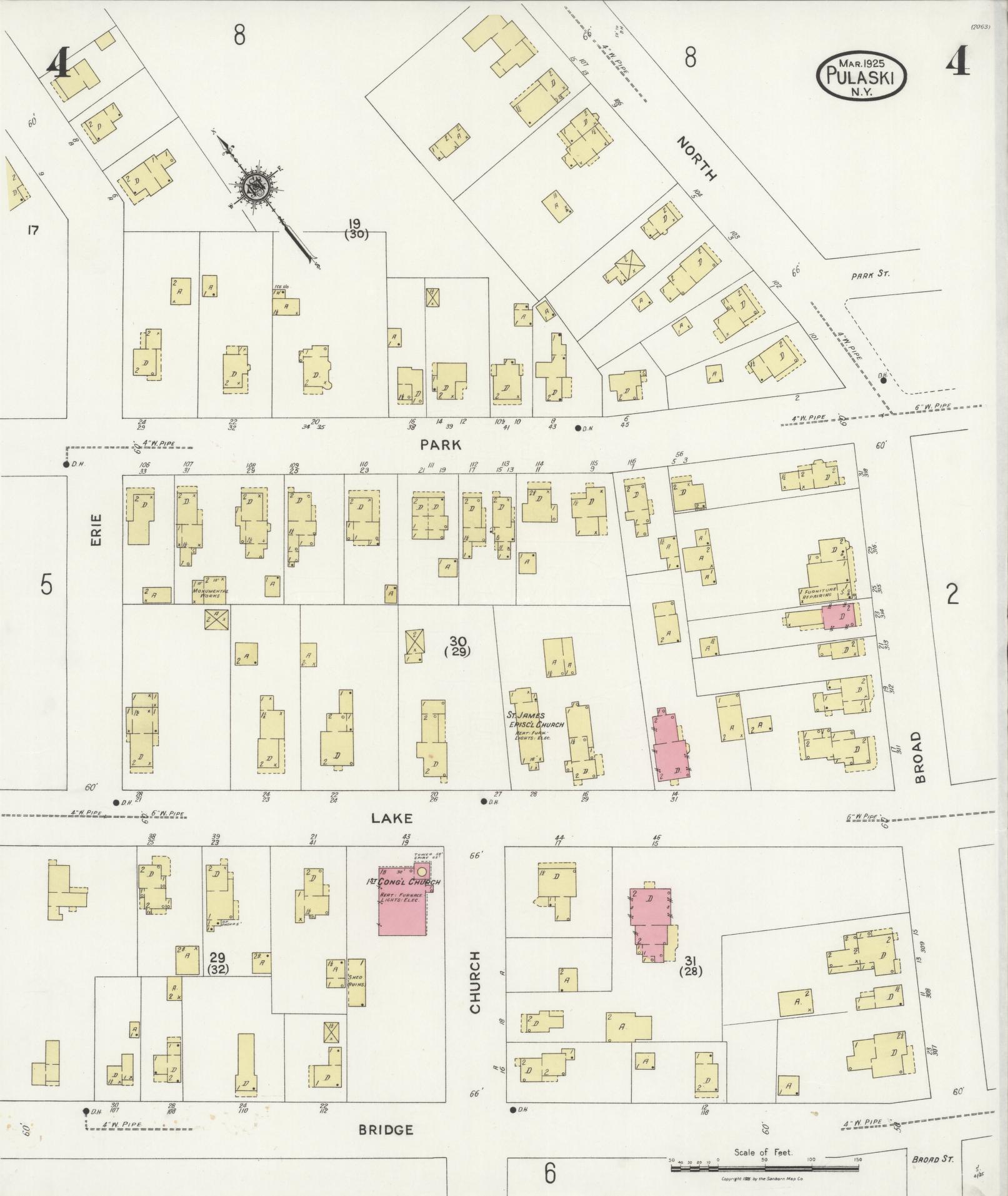 Sanborn Fire Insurance Map from Pulaski, Oswego County, New York (1925), Sheet #0004 - Complete Map Set gallery image, historic Sanborn map, vintage wall art, New York New York