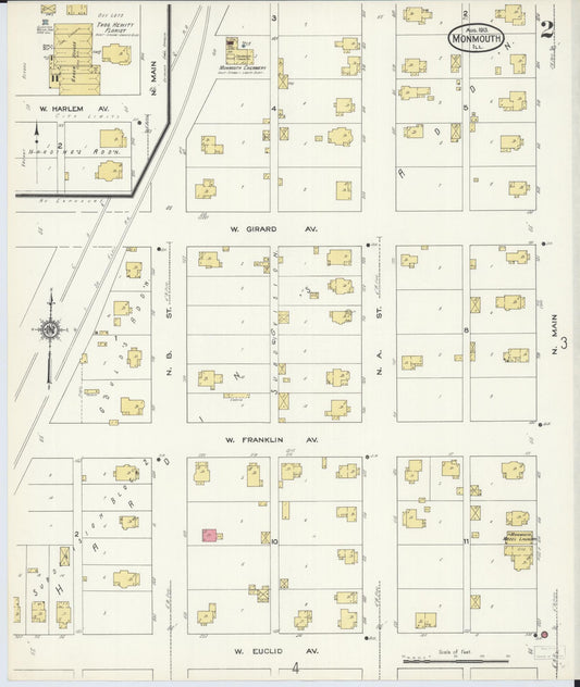 Sanborn Fire Insurance Map from Monmouth, Warren County, Illinois (1913), Sheet #0002 - Historic Sanborn Fire Insurance Map Print, vintage old map wall art, antique decor, genealogy gift, Illinois Illinois map