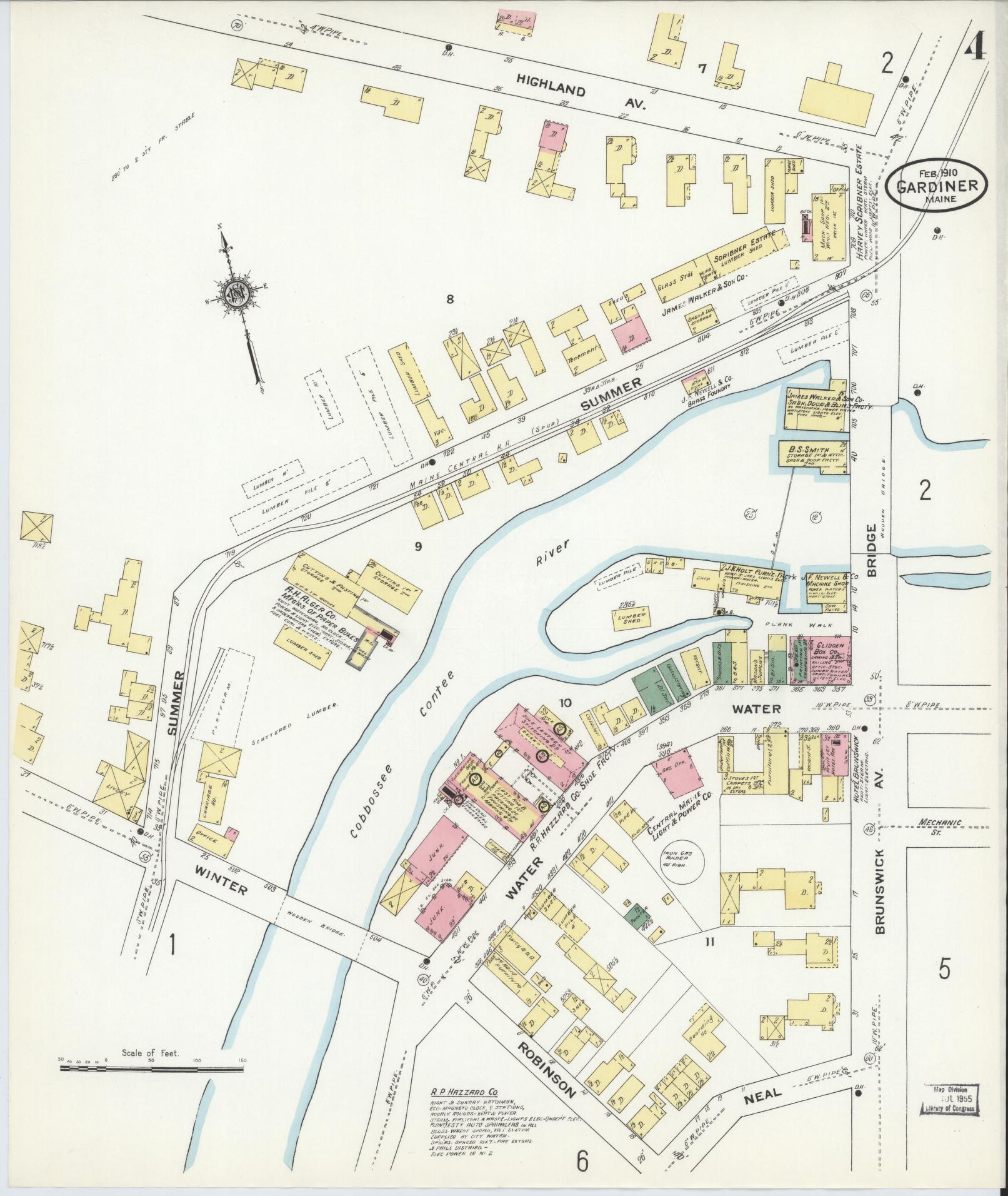 Sanborn Fire Insurance Map from Gardiner, Kennebec County, Maine (1910), Sheet #0004 - Complete Map Set gallery image, historic Sanborn map, vintage wall art, Maine Maine