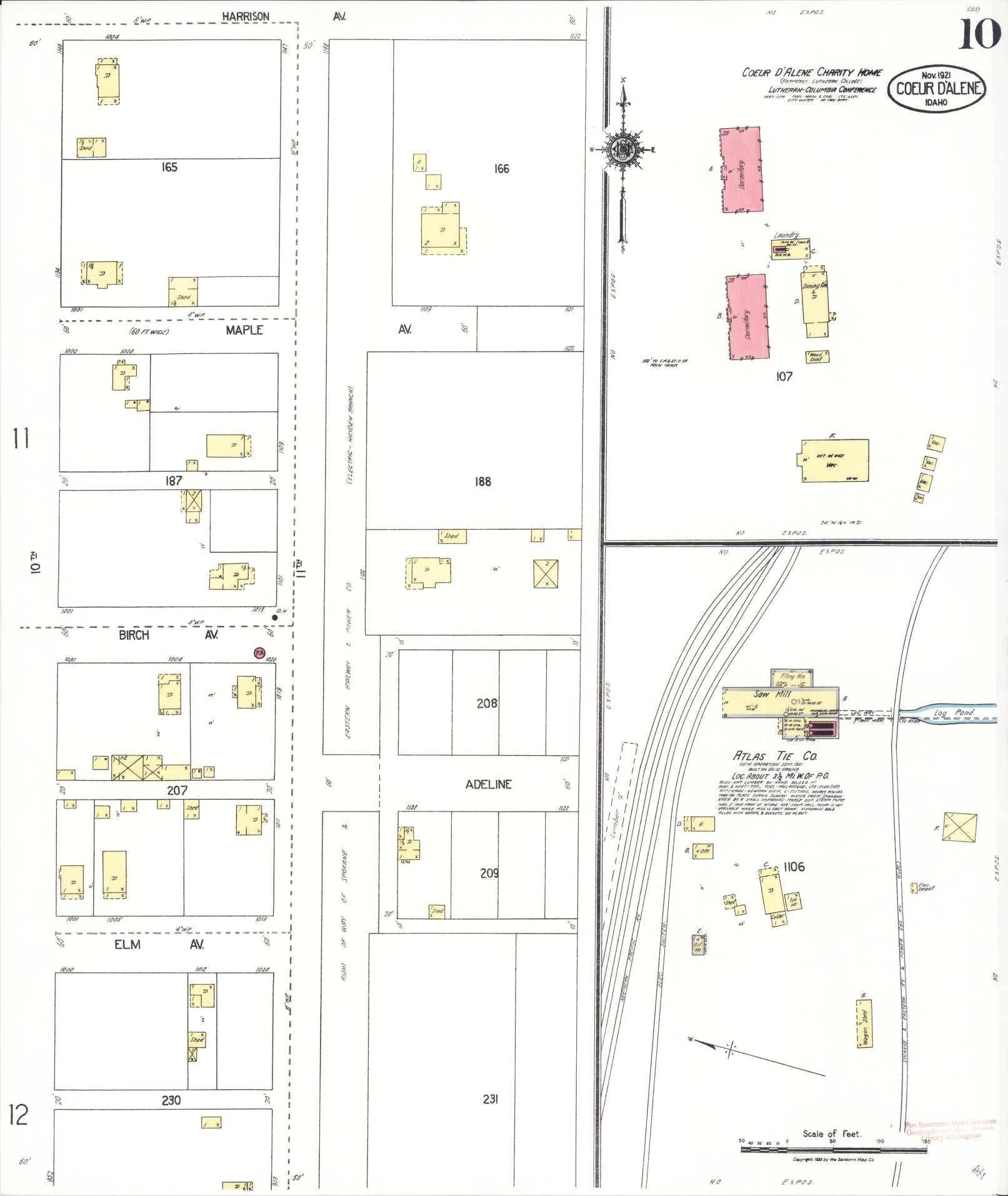 Sanborn Fire Insurance Map from Coeur D'alene, Kootenai County, Idaho (1921), Sheet #0010 - Complete Map Set gallery image, historic Sanborn map, vintage wall art, Idaho Idaho