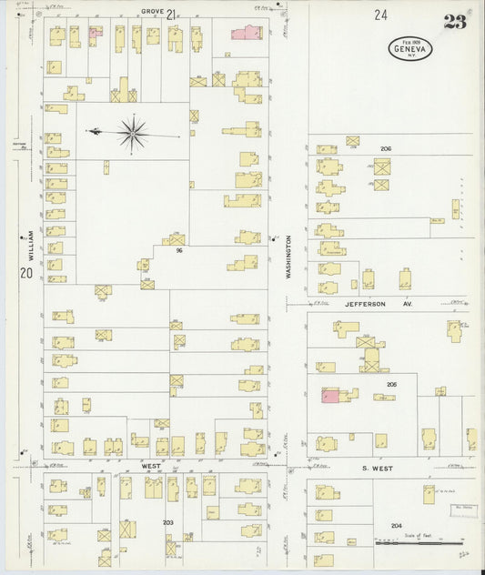 Sanborn Fire Insurance Map from Geneva, Ontario County, New York (1909), Sheet #0023 - Historic Sanborn Fire Insurance Map Print, vintage old map wall art, antique decor, genealogy gift, New York New York map