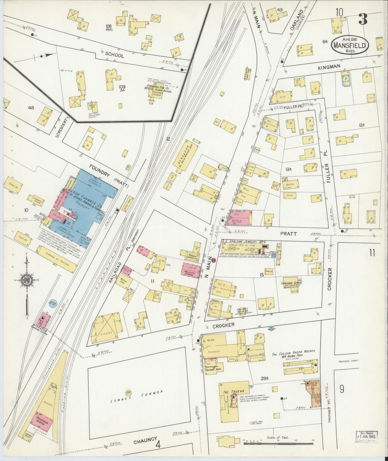 Sanborn Fire Insurance Map from Mansfield, Bristol County, Massachusetts (1916), Sheet #0003 - Complete Map Set gallery image, historic Sanborn map, vintage wall art, Massachusetts Massachusetts
