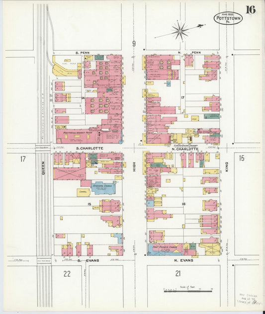 Sanborn Fire Insurance Map from Pottstown, Montgomery County, Pennsylvania (1909), Sheet #0016 - Historic Sanborn Fire Insurance Map Print, vintage old map wall art, antique decor, genealogy gift, Pennsylvania Pennsylvania map