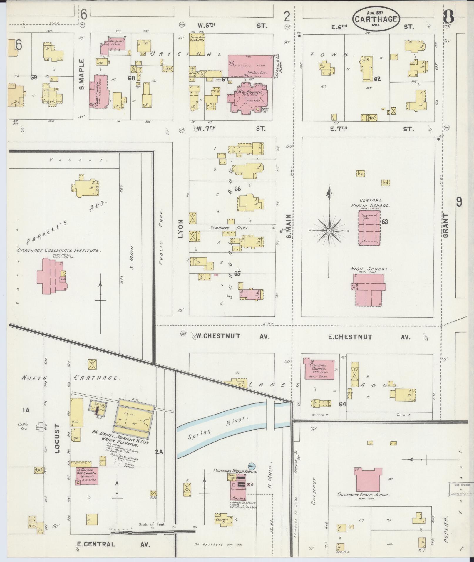 Sanborn Fire Insurance Map from Carthage, Jasper County, Missouri (1897), Sheet #0008 - Historic Sanborn Fire Insurance Map Print, vintage old map wall art, antique decor, genealogy gift, Missouri Missouri map