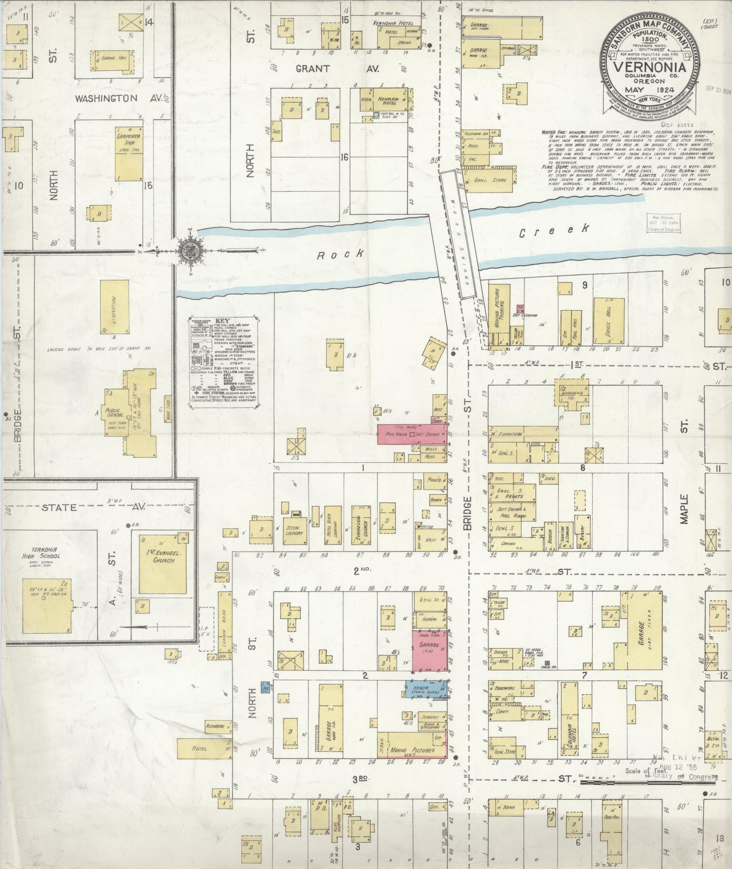 Sanborn Fire Insurance Map from Vernonia, Columbia County, Oregon (1924), Sheet #0001 - Historic Sanborn Fire Insurance Map Print, vintage old map wall art, antique decor, genealogy gift, Oregon Oregon map