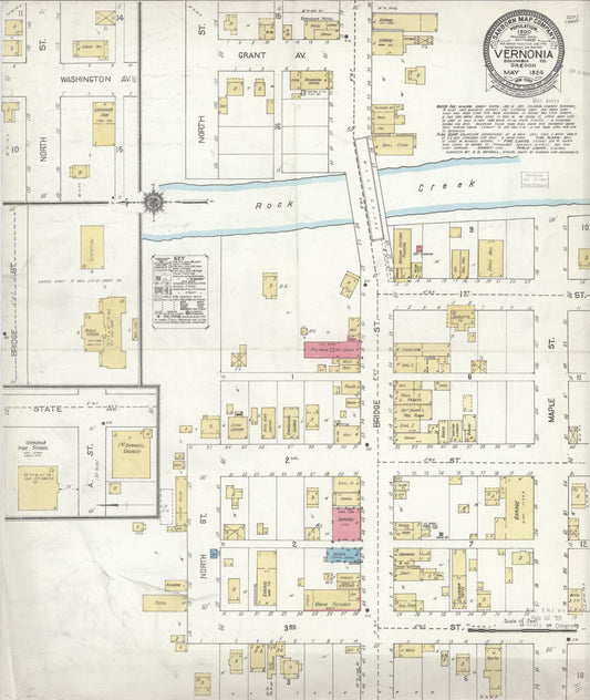 Sanborn Fire Insurance Map from Vernonia, Columbia County, Oregon (1924), Sheet #0001 - Historic Sanborn Fire Insurance Map Print, vintage old map wall art, antique decor, genealogy gift, Oregon Oregon map