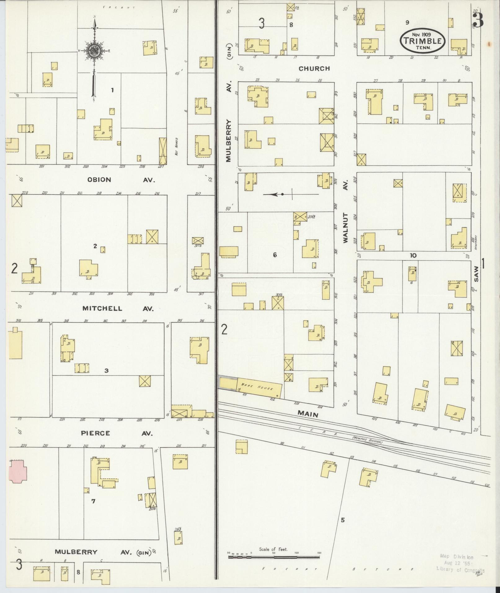 Sanborn Fire Insurance Map from Trimble, Dyer County, Tennessee (1909), Sheet #0003 - Historic Sanborn Fire Insurance Map Print, vintage old map wall art, antique decor, genealogy gift, Tennessee Tennessee map
