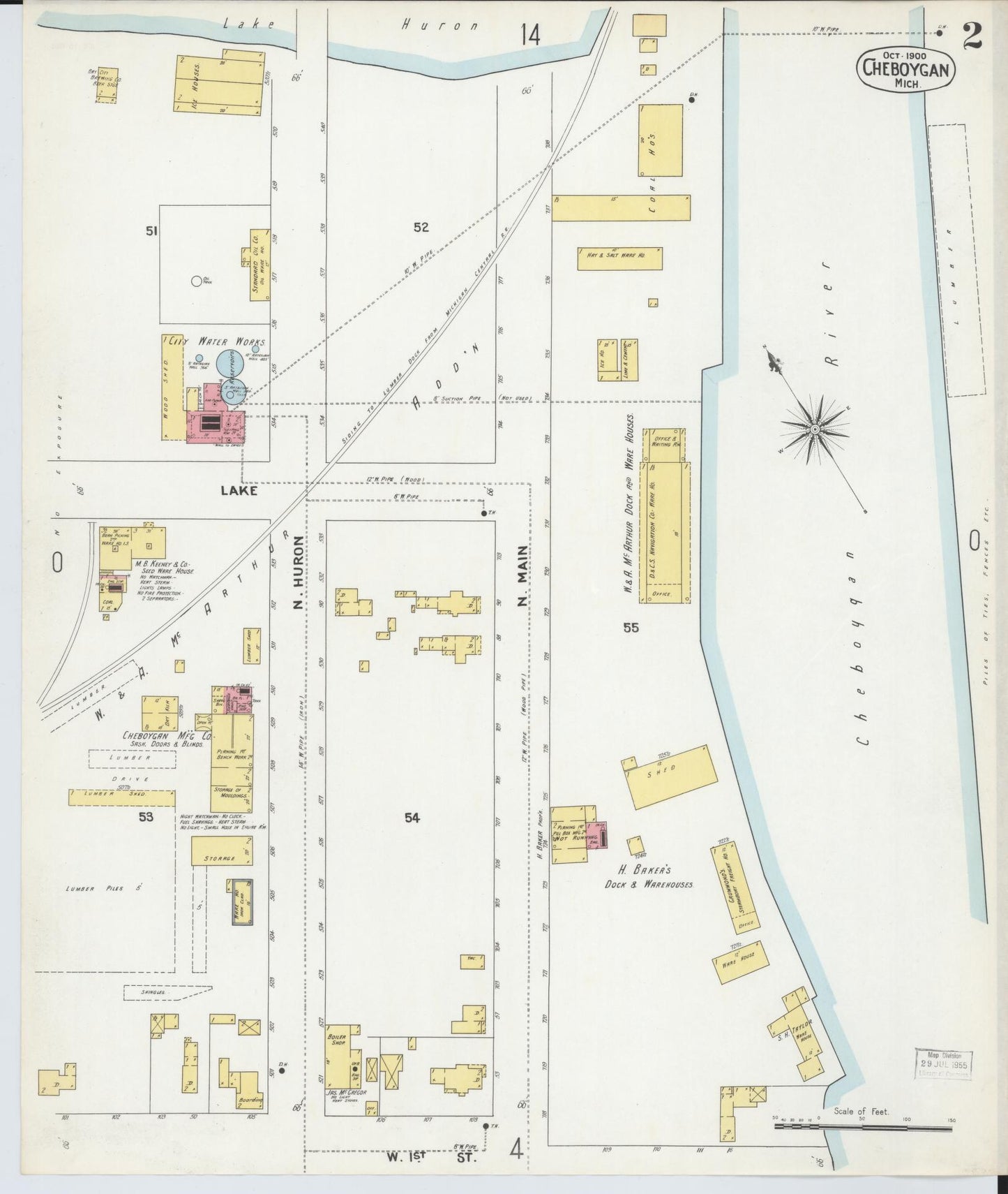 Sanborn Fire Insurance Map from Cheboygan, Cheboygan County, Michigan (1900), Sheet #0002 - Complete Map Set gallery image, historic Sanborn map, vintage wall art, Michigan Michigan