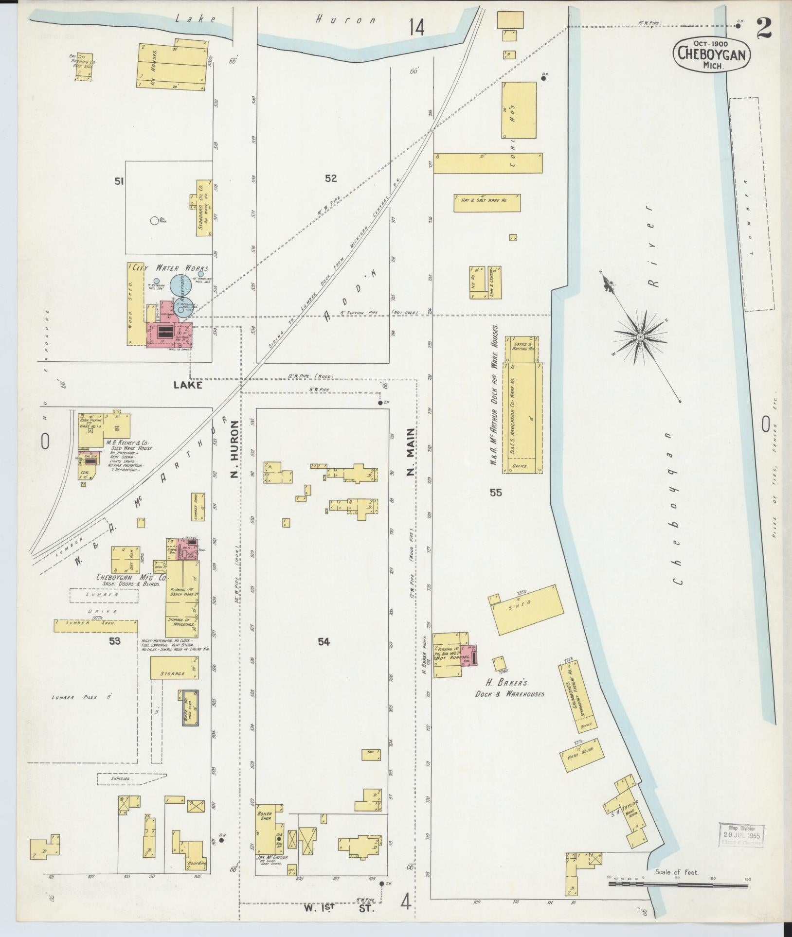 Sanborn Fire Insurance Map from Cheboygan, Cheboygan County, Michigan (1900), Sheet #0002 - Complete Map Set gallery image, historic Sanborn map, vintage wall art, Michigan Michigan